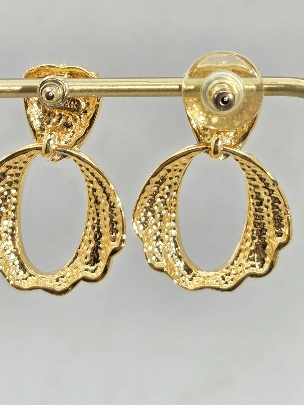 Vintage Anne Klein Gold Tone Ribbed Door Knocker Dangle Earrings Post Back